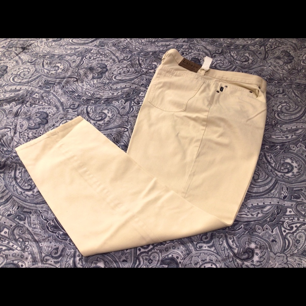 Ralph Lauren pale creamy yellow straight leg jeans.